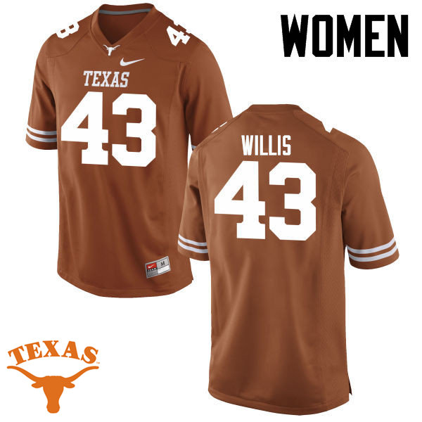 Women #43 Robert Willis Texas Longhorns College Football Jerseys-Tex Orange